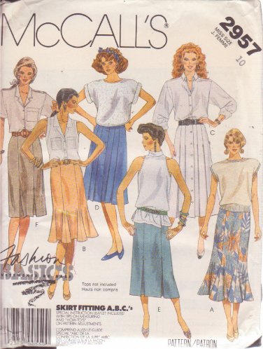 McCALL'S PATTERN 2957 SIZE 10 MISSES' SKIRT IN 6 VARIATIONS UNCUT