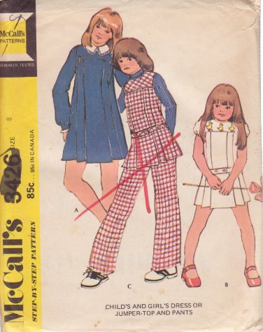 McCALL'S PATTERN 3426 SIZE 8 DRESS OR JUMPER, TOP, PANTS UNCUT