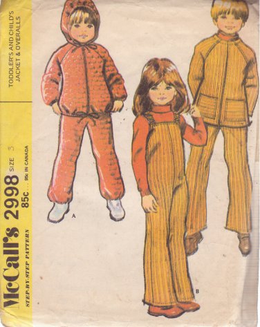 McCALL'S PATTERN 2998 CHILD'S SIZE 3  UNISEX JACKET & OVERALLS