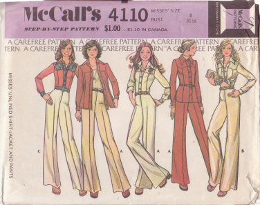 McCALL'S 1974 PATTERN 4110 SIZE 8 MISSES&acirc;�� UNLINED SHIRT-JACKET AND PANTS UNCUT