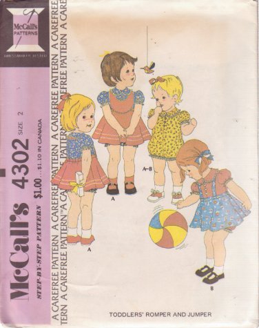 McCALL'S PATTERN 4302 SIZE 2 TODDLERS' ROMPER AND JUMPER