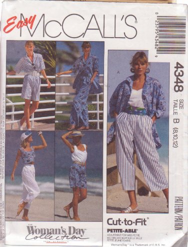 McCALL'S PATTERN 4348 SIZES 8/10/12 MISSES' SHIRT, TOP, PANTS, SHORTS UNCUT