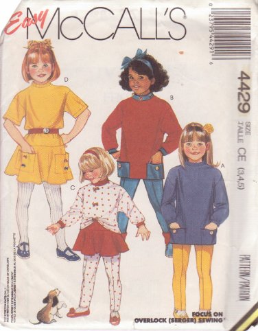 McCALL'S PATTERN 4429 SIZES 3,4,5 GIRLS' TOPS, SKIRT AND PANTS UNCUT
