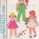 McCALL'S 1975 PATTERN 4558 SIZE 2 TODDLERS' DRESS, JUMPER, TOP, BLOUSE AND PANTS