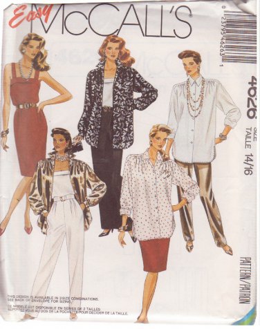 McCALL'S PATTERN 4626 SIZE 14,16 MISSES' TUNIC, CAMISOLE, SKIRTS, PANTS UNCUT