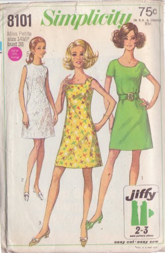 SIMPLICITY 8101 VINTAGE PATTERN SZ 14MP MISSES' DRESS WITH 3 NECKLINES