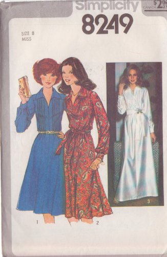 Simplicity pattern 8249, dated 1977, Size 8 Misses' Dress in 3 Variations UNCUT