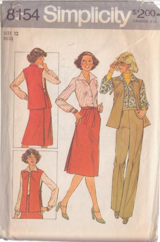 SIMPLICITY 8154 PATTERN SIZE 12 MISSES' BLOUSE TABARD PANTS BACK WRAP SKIRT