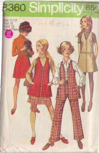 SIMPLICITY 8360 SZ 11/12 PATTERN DATED 1969 JR/TEEN JUMPER VEST SKIRT PANTS