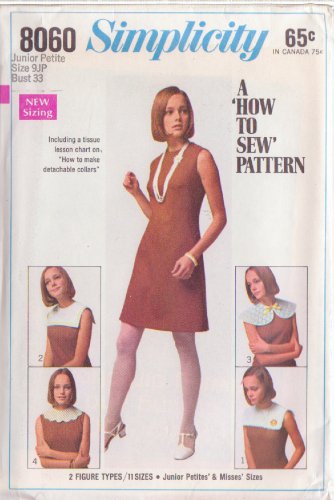 SIMPLICITY PATTERN 8060 SZ 9jp MISSES' DRESS W/DETACHABLE COLLARS UNCUT