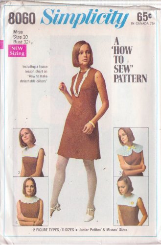 SIMPLICITY PATTERN 8060 SZ 10 MISSES' DRESS W/DETACHABLE COLLARS UNCUT