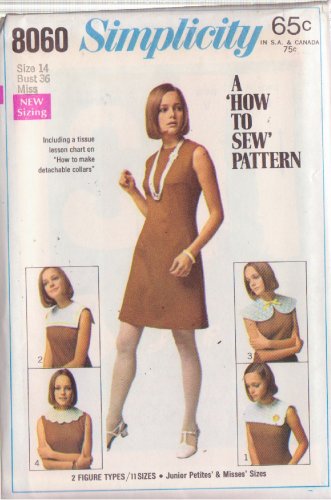 SIMPLICITY PATTERN 8060 SZ 14 MISSES' DRESS W/DETACHABLE COLLARS UNCUT #2