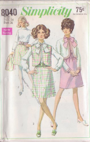 SIMPLICITY PATTERN 8040 SIZE 14 UNCUT MISSES' DRESS, JACKET, SLEEVELESS JACKET UNCUT