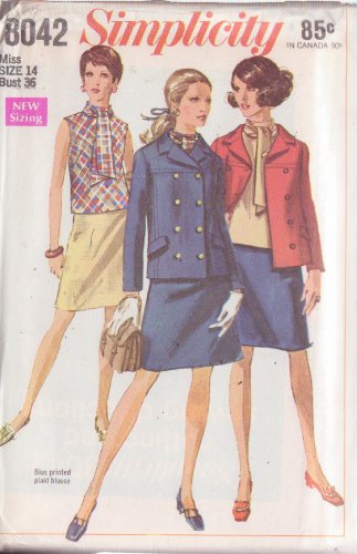 SIMPLICITY PATTERN 8042 SIZE 14 MISSES' JACKET, SKIRT, BLOUSE UNCUT
