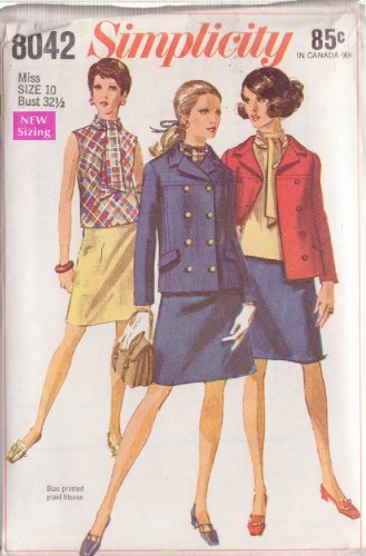 SIMPLICITY PATTERN 8042 SIZE 10 MISSES' JACKET, SKIRT, BLOUSE UNCUT