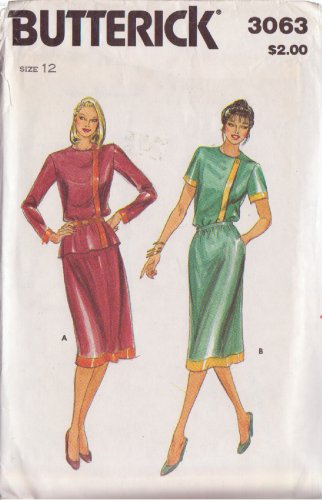 BUTTERICK PATTERN 3063 SIZE 12 MISSES' TOP & SKIRT UNCUT