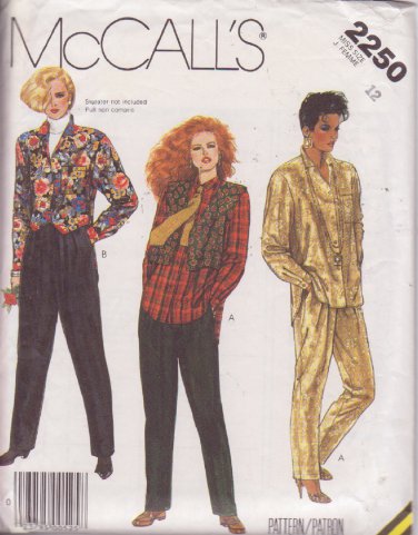 McCALL'S PATTERN 2250 SIZE 12 MISSES' SHIRT, VEST, PANTS