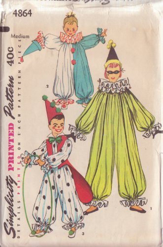 SIMPLICITY VINTAGE PATTERN 4864 MD SIZE CHILDS' CLOWN SUIT IN 3 VARIATIONS UNCUT