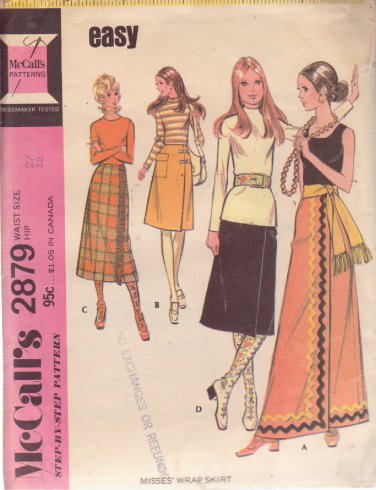 McCALL'S PATTERN 2879 SIZE 27 MISSES' WRAP SKIRT