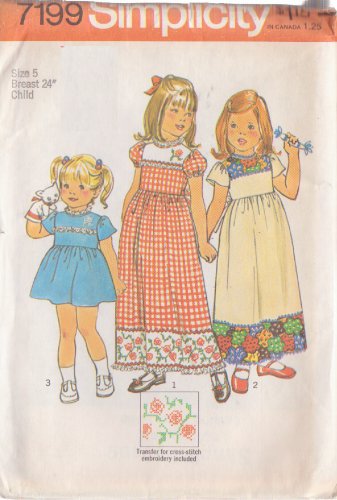 SIMPLICITY 7199 PATTERN SIZE 5 CHILD'S DRESS IN 2 LENGTHS, 3 VARIATIONS UNCUT
