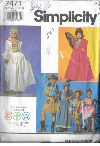 SIMPLICITY PATTERN 7471 SIZE 6 ADULT HISTORICAL COSTUMES