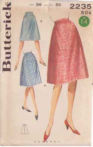 BUTTERICK PATTERN 2235 SIZE 26 WAIST MISSES' FLARED SKIRTS IN 2 VARIATIONS