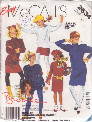 McCALL'S PATTERN 2634 SIZE 12 GIRLS' DRESS TUNIC SKIRT PANTS LEGGINGS UNCUT