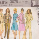 McCALL'S PATTERN 3075 SIZE 16 1/2 MISSES' JACKET PANTS SKIRT TOP