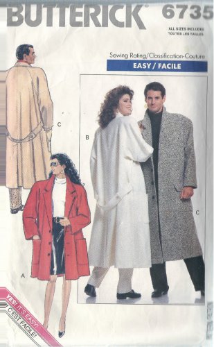 BUTTERICK 6735 PATTERN UNISEX COAT 2 LENGTHS SIZE XS
