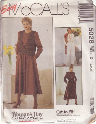 McCALL'S VTG 1990 PATTERN 5028 SZ 12/14/16 MISSES' VEST JUMPSUIT DRESS UNCUT