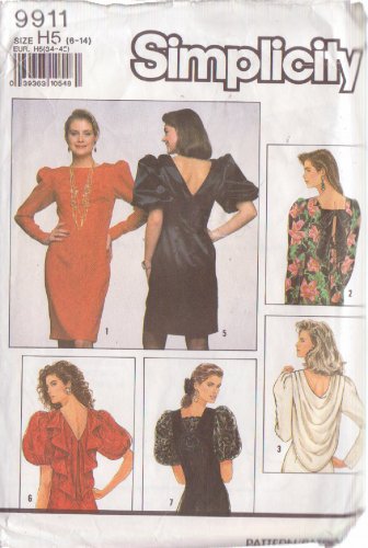 SIMPLICITY VINTAGE 1990 PATTERN 9911 SIZE 6-14 MISSES' DRESS W/BACK VARIATIONS