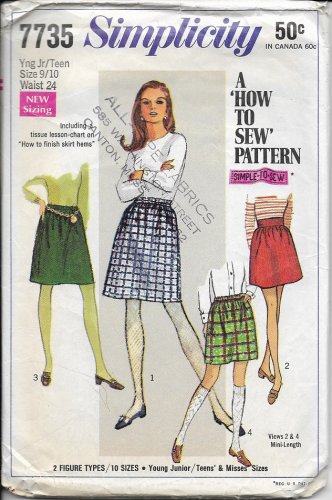 SIMPLICITY VINTAGE PATTERN 7735 SIZE 9/10 YOUNG JR/TEEN SKIRTS 2 LENGTHS