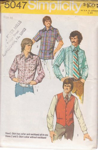 SIMPLICITY PATTERN 5047 SIZE 44 #2 MEN'S VEST, SHIRTS 3 VARIATIONS