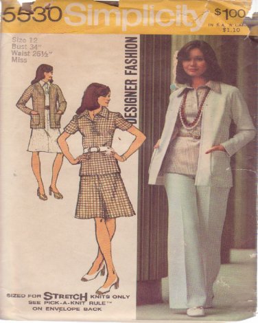 SIMPLICITY 5530 SIZE 12 VINTAGE PATTERN MISSES' CARDIGAN, BLOUSE, SKIRT, PANTS