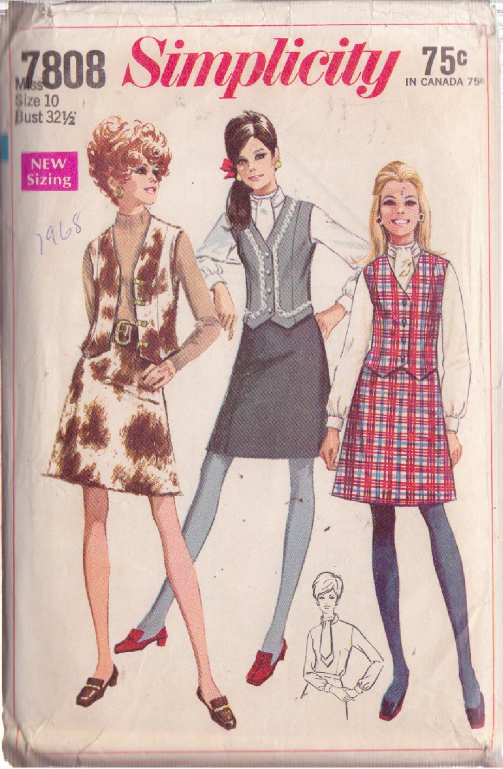 SIMPLICITY PATTERN 7808 SIZE 10 MISSES' BLOUSE, SKIRT AND VEST
