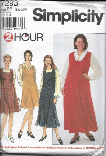 SIMPLICITY VINTAGE 1996 PTRN 7293 SZ 18W-24W MISSES' JUMPER 3 VARIATIONS UNCUT