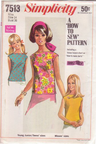 SIMPLICITY PATTERN 7513 SIZE 14 UNCUT MISSES' BEGINNERS' BLOUSE