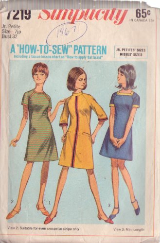 SIMPLICITY VINTAGE 1967 PATTERN 7219 SIZE 7 jp MISSES' DRESS 3 VARIATIONS