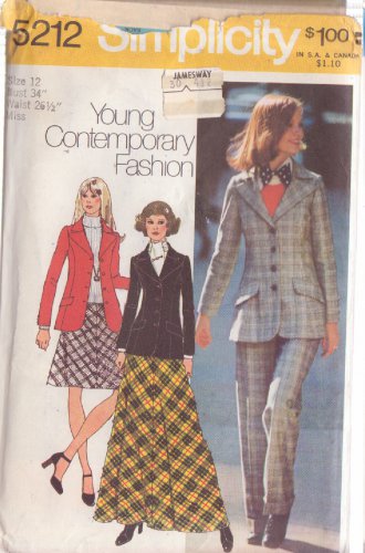 SIMPLICITY PATTERN 5212 SIZE 12 MISSES BLAZER, BIAS SKIRT 2 LTHS, PANTS