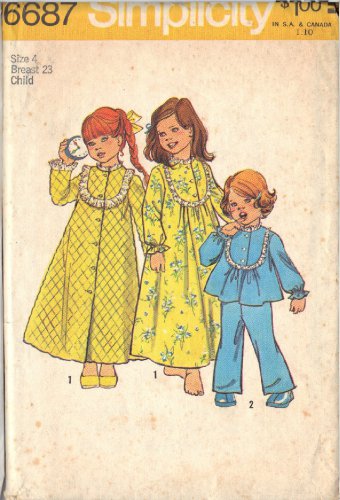 SIMPLICITY PTRN 6687 DATED 1974 SZ 4 GIRL'S BATHROBE, NIGHTGOWN AND PAJAMAS #1