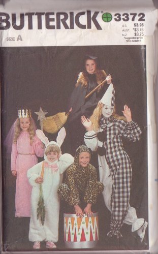BUTTERICK PATTERN 3372A SZS 3-6X CHILD'S CLOWN WITCH PRINCESS BUNNY LEOPARD