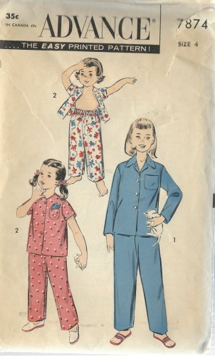 VINTAGE ADVANCE PATTERN 7874 60'S SIZE 4 GIRL'S PAJAMAS
