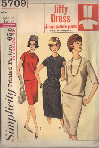 SIMPLICITY VINTAGE PATTERN 5709 SIZE 16 MISSES' 2 PIECE DRESS 2 STYLES