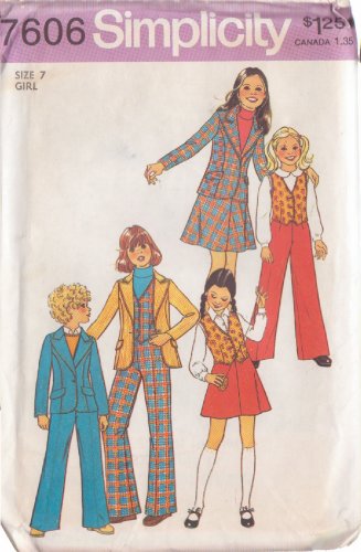 Simplicity 7606 dated 1976 size 7 child's unlined jacket, vest, pants, skirt UNCUT #2