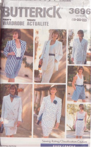 BUTTERICK PATTERN 3696 SIZES 18-20-22 MISSES' JACKET, TOP, SHORTS, SKIRT UNCUT