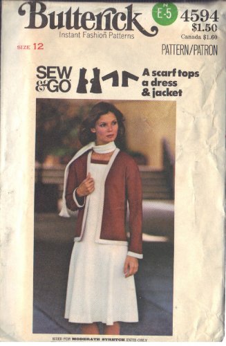 BUTTERICK PATTERN 4594 SIZE 12 MISSES' JACKET, DRESS, SCARF UNCUT