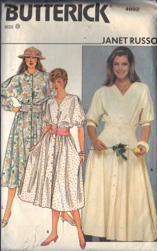 Butterick pattern 4892 SIZE 8 Misses'  JANET RUSSO DRESS IN 2 VARIATIONS
