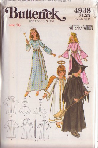BUTTERICK PATTERN 4938 SZ 16 MISSES' ANGEL FAIRY WITCH PRINCESS COSTUMES UC
