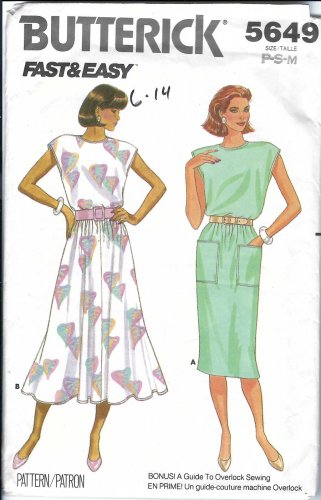 BUTTERICK PATTERN 5649 MISSES' DRESS IN TWO VARIATIONS SIZES PETITE/SM/MED