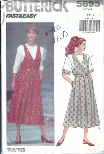 BUTTERICK PATTERN 5693 SIZES 6-8-10 MISSES' MOCK WRAP FRONT JUMPER & TOP